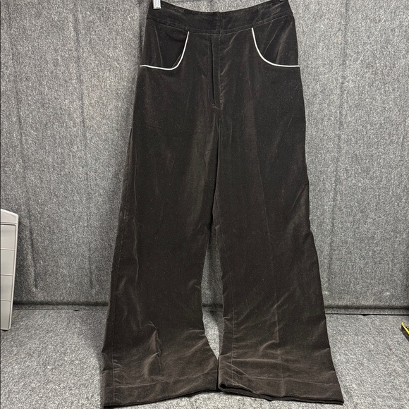 palena Pants - Palena Knitwear Vintage Velvet Flare Pants with White Trim Made in Hong Kong
